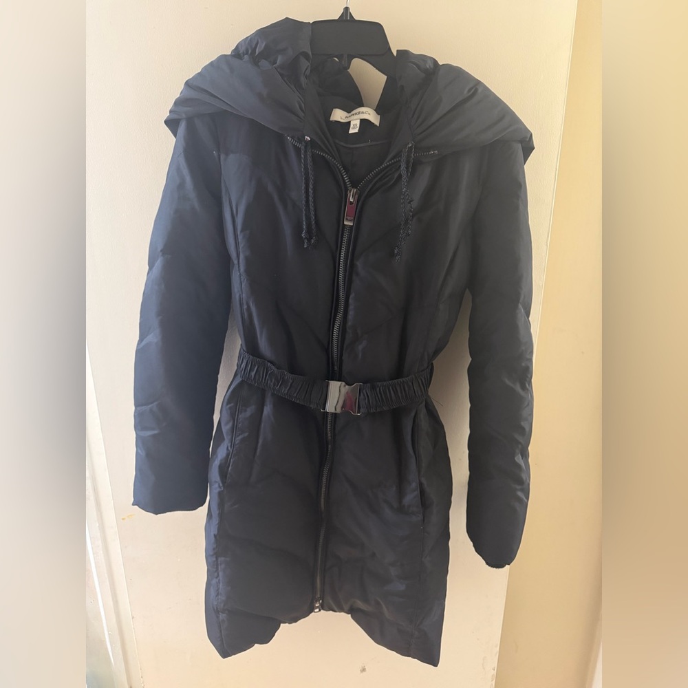 Hawke & Co Black Down Belted Puffer Coat